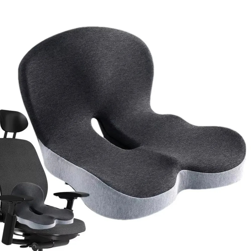 Memory Foam Seat Cushion with Curved Backrest and Ventilated Core, Anti-Slip Base