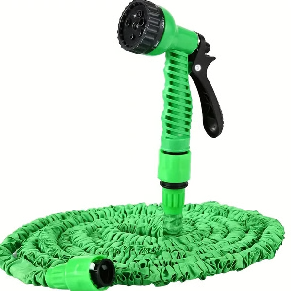 Expandable Garden Hose with Multi-Pattern Nozzle and Brass Connectors