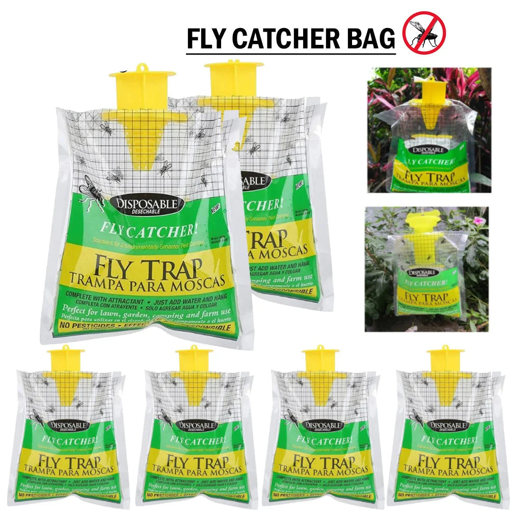 Disposable Fly Trap with Water-Activated Bait and Hanging Loop for Outdoor Use