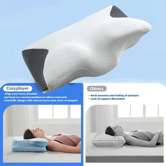 Memory Foam Cervical Pillow with Contoured Support and Breathable Cover, Multi-Position Design