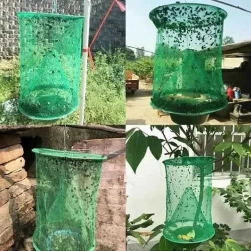 Reusable Fly Trap with Mesh Funnel and Bait Pot for Barns and Patios
