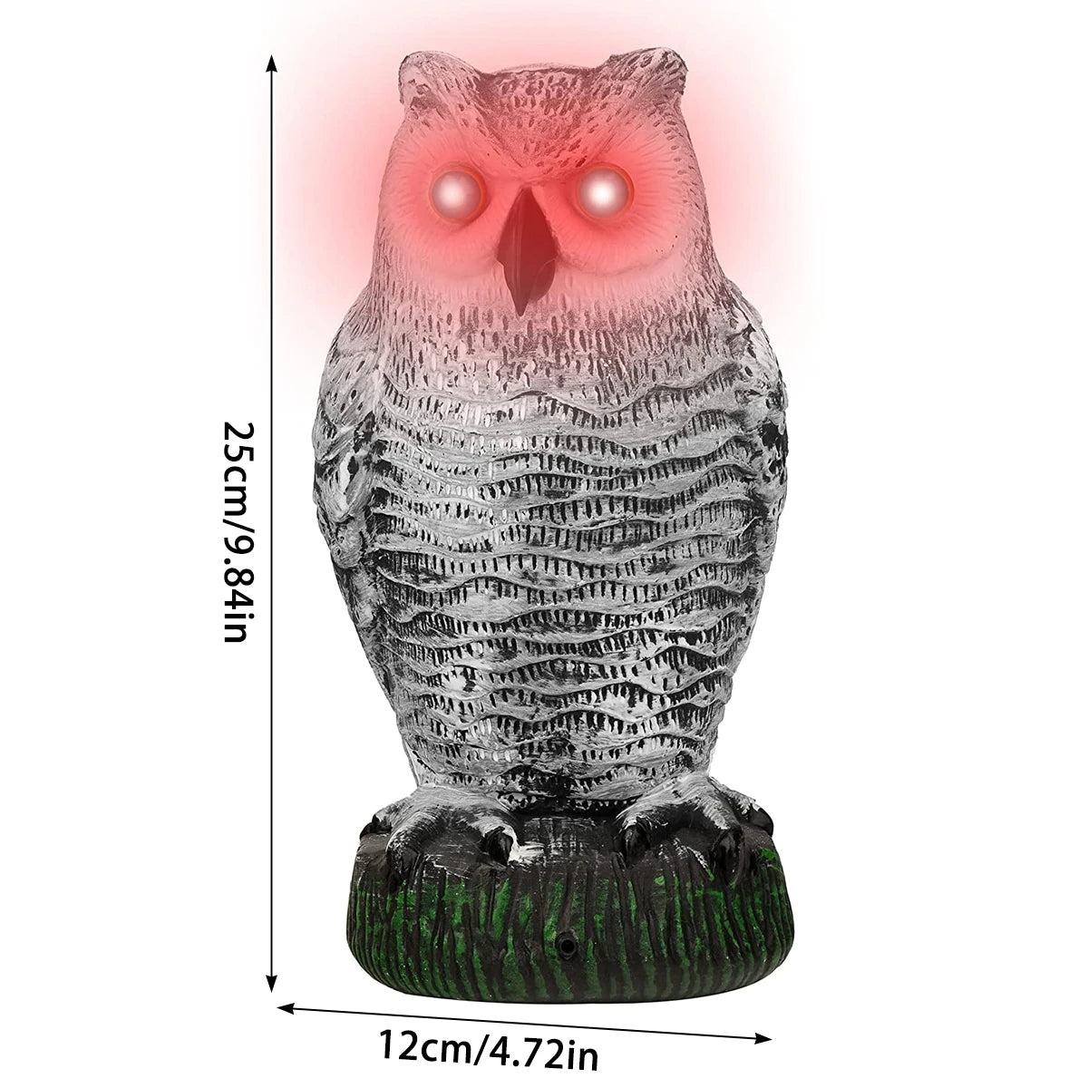 Rotating Owl Decoy with Flashing Eyes and Sound Effects for Bird Control