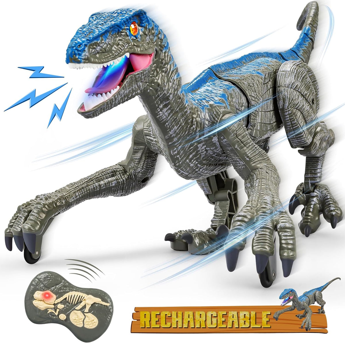 Walking Velociraptor Dinosaur Toy with Remote Control and Sound Effects