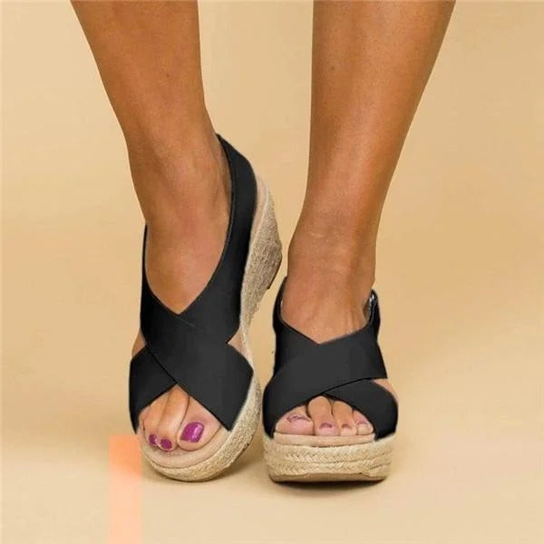 Orthopedic Wedge Sandals with Adjustable Cross Straps and Arch Support