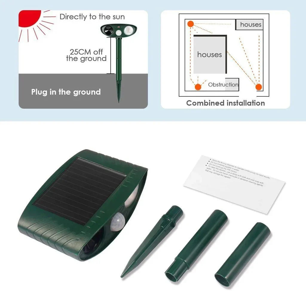 Solar Animal Repeller with Motion Sensor and Flashing Light, 30ft Range 4-Pack