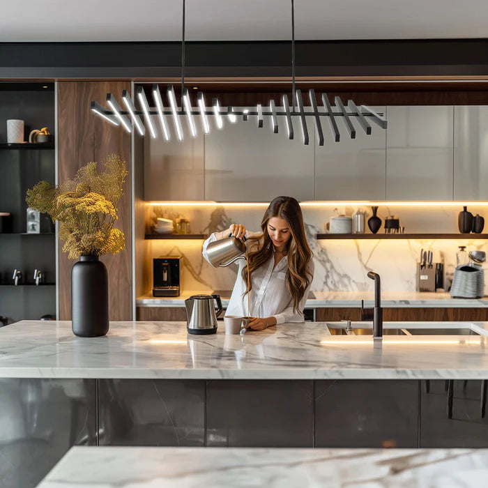 NovaLine Matte Black 120W LED Linear Pendant Adjustable Modern, Kitchen Lights
