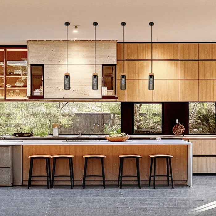 Nordica Archer Black & Wood Cylinder Pendant Light 1-Light E26 Adjustable, Kitchen Lights