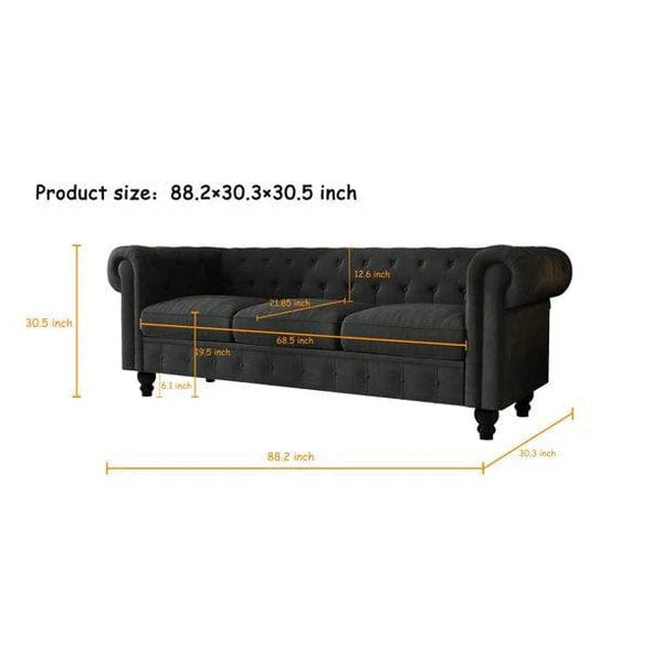 UrbanElegance Chesterfield Velvet Sofa Dark Gray with Tufted Back, 3-Seater Living Room Sofas