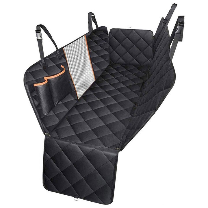 Waterproof Dog Car Seat Cover with Mesh Viewing Window and Zippered Side Panels, Machine Washable