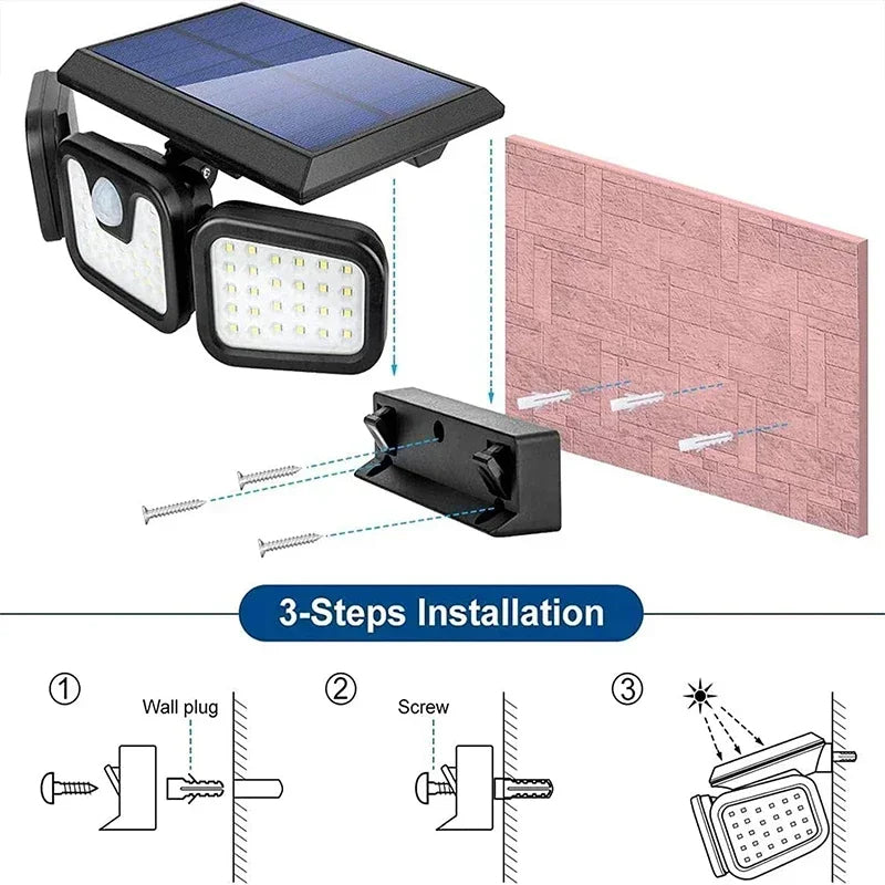 Solar Motion Sensor Light with 74 LED Bulbs and Adjustable Head, IP65 Waterproof