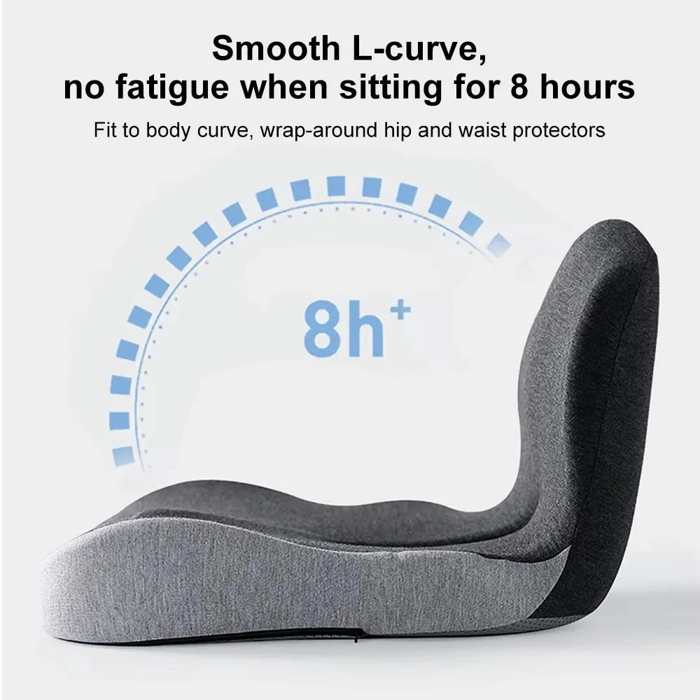 Memory Foam Seat Cushion with Curved Backrest and Ventilated Core, Anti-Slip Base