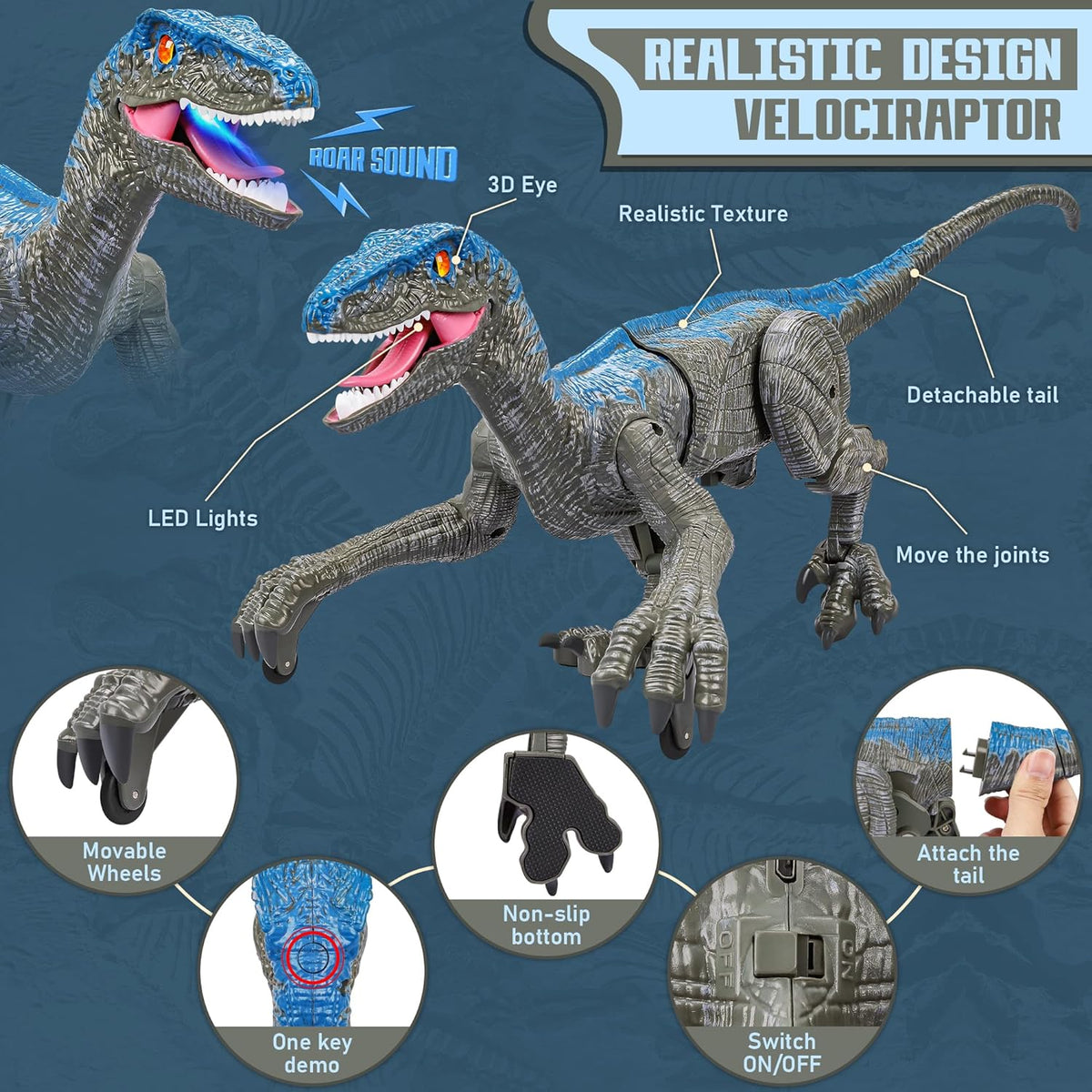 Walking Velociraptor Dinosaur Toy with Remote Control and Sound Effects