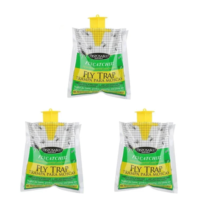 Disposable Fly Trap with Water-Activated Bait and Hanging Loop for Outdoor Use