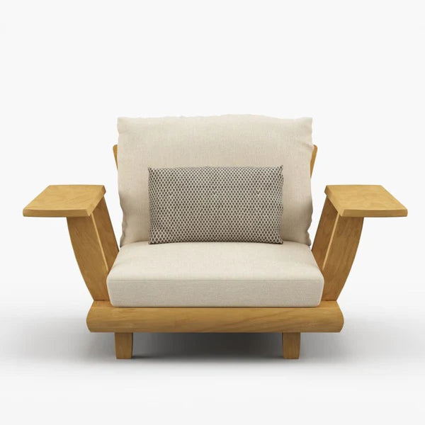 Coastal Haven Teak Outdoor Club Chair Wide Arm Natural Finish & Cream Cushions, Patio Seating