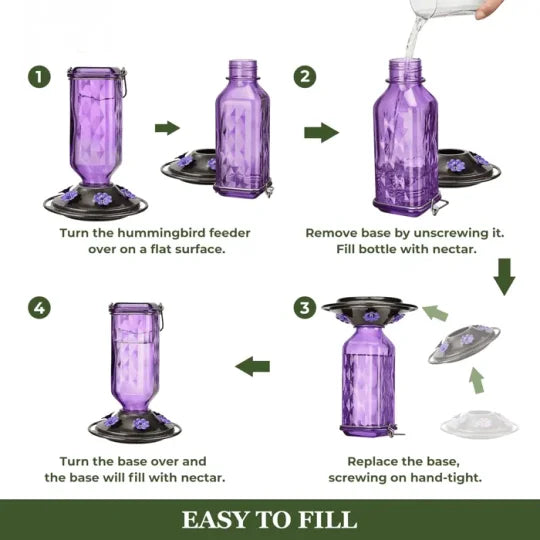 Glass Hummingbird Feeder with Ant Moat and Six Flower Ports, 24oz Capacity