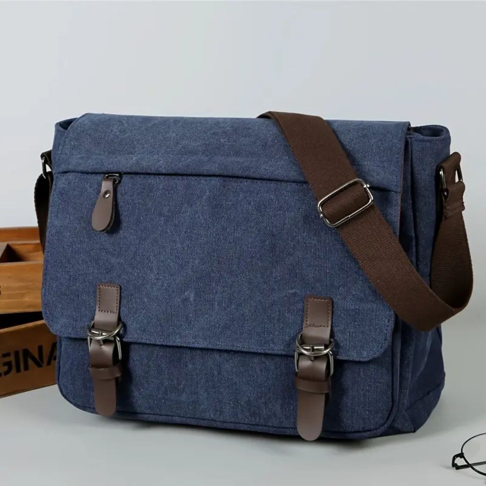 Canvas Messenger Bag with Organized Interior Pockets and Water Resistant Coating
