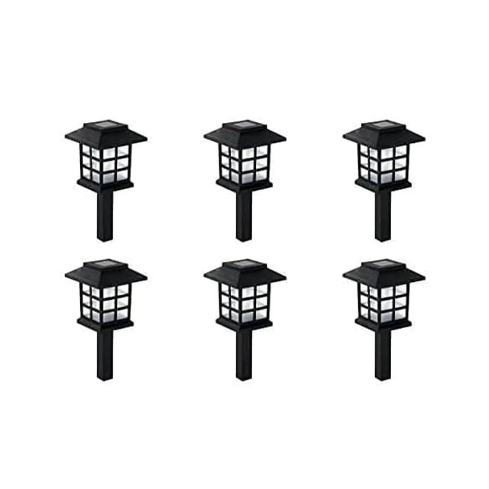 ZenGlow Solar Lantern Path Lights 11" Black Grid Design 6-Pack, Outdoor Garden Lighting