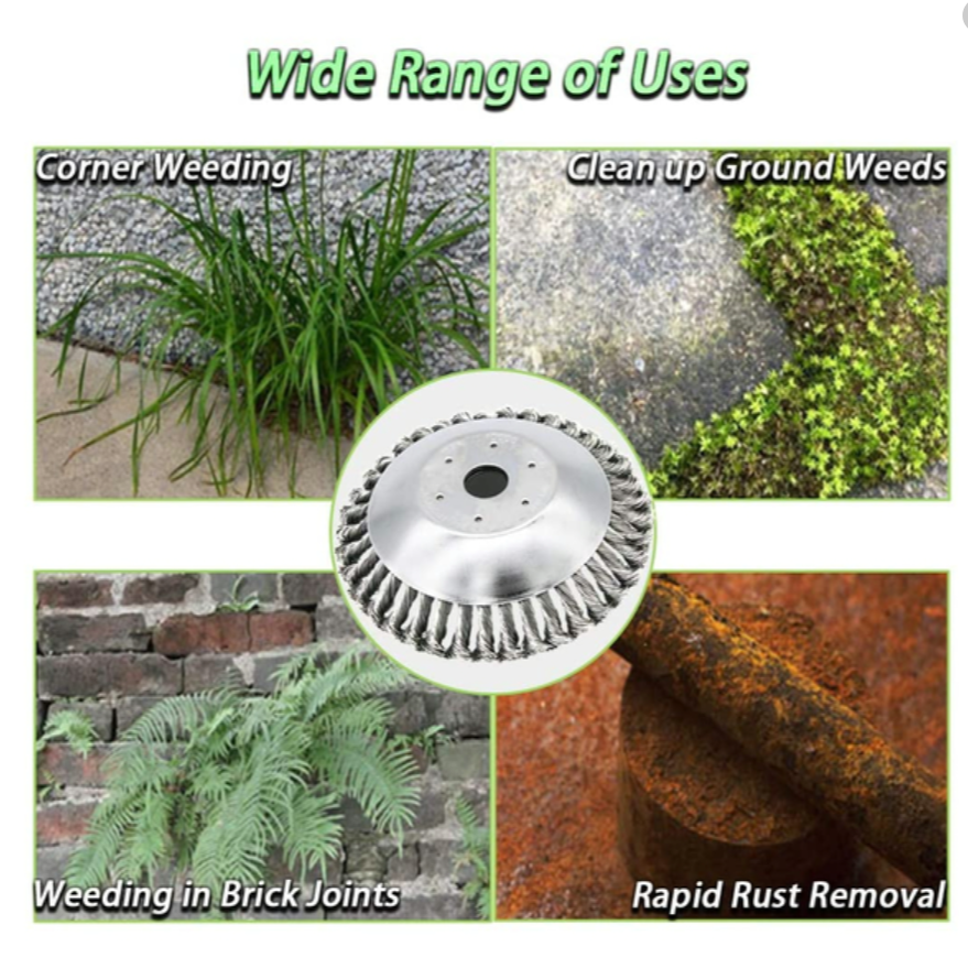 Steel Weed Trimmer Brush with 360-Degree Wire Design and Universal Attachment