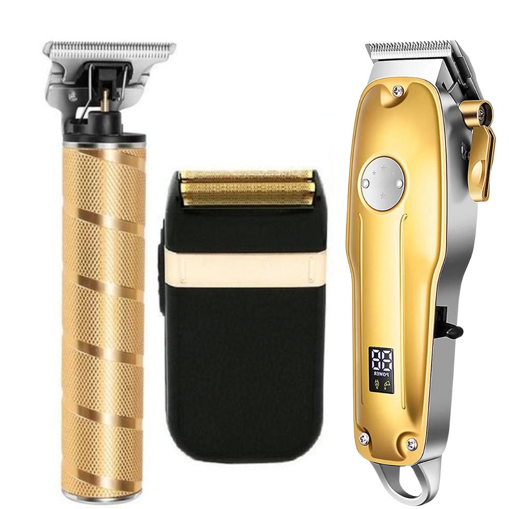 Cordless Hair Clipper Set with Ceramic Blades and Precision Trimmer, Foil Shaver