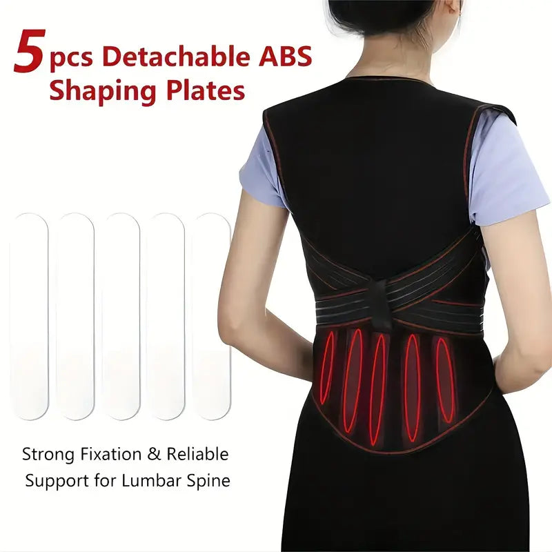 Adjustable Posture Support Brace with 108 Magnets and Rigid Spine Plates