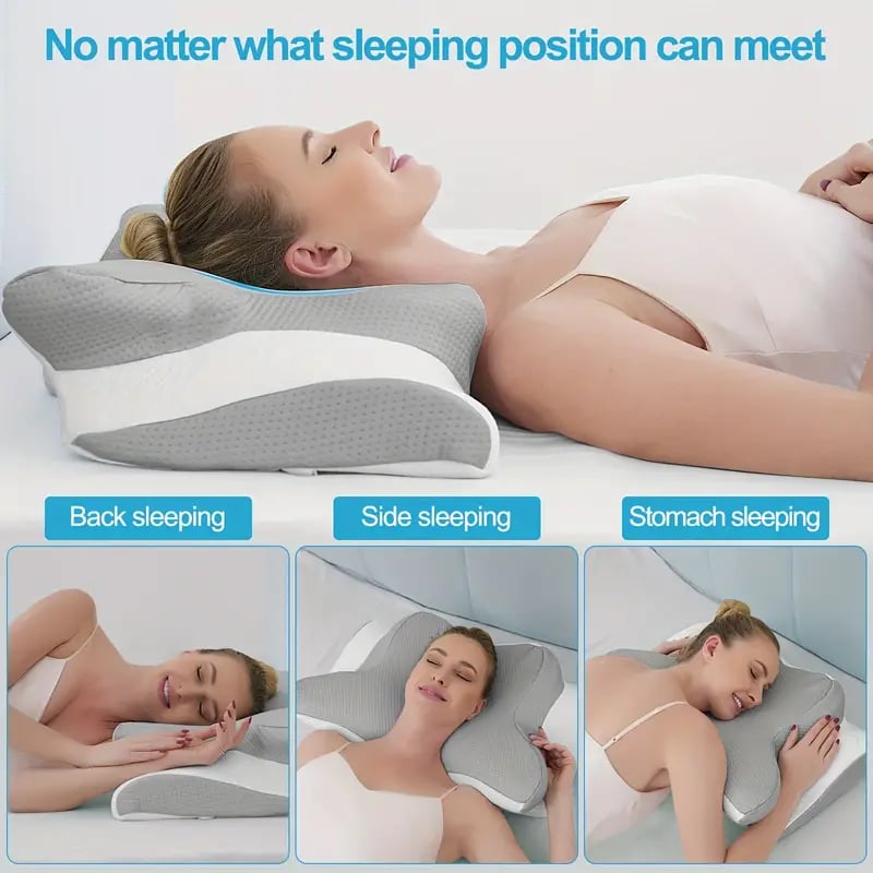 Memory Foam Cervical Pillow with Contoured Support and Breathable Cover, Multi-Position Design