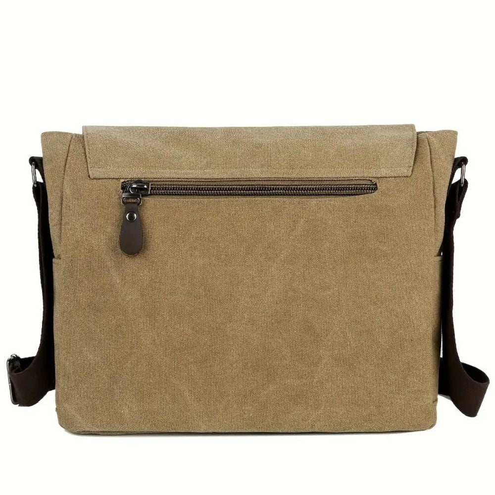 Canvas Messenger Bag with Organized Interior Pockets and Water Resistant Coating