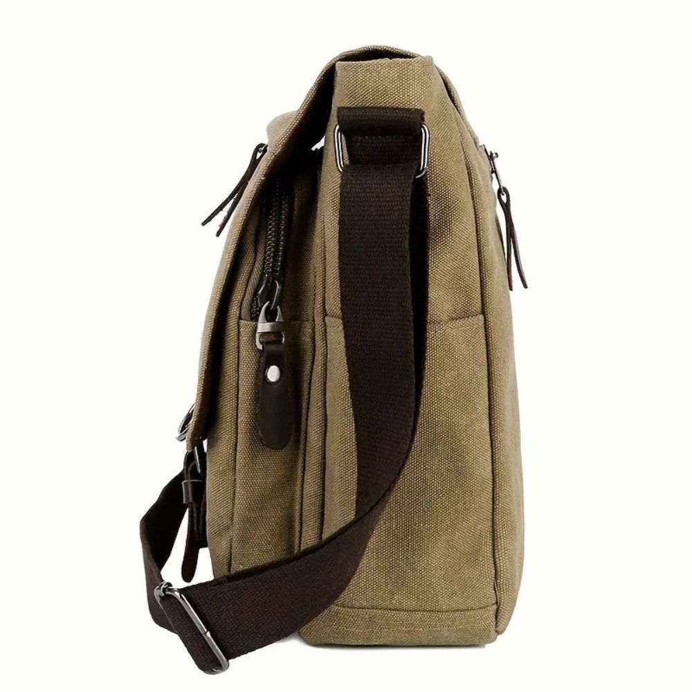 Canvas Messenger Bag with Organized Interior Pockets and Water Resistant Coating