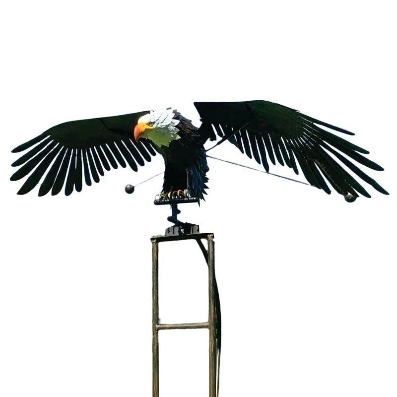Wind Activated Metal Bird Garden Decoration with Flapping Wings and Ground Stake