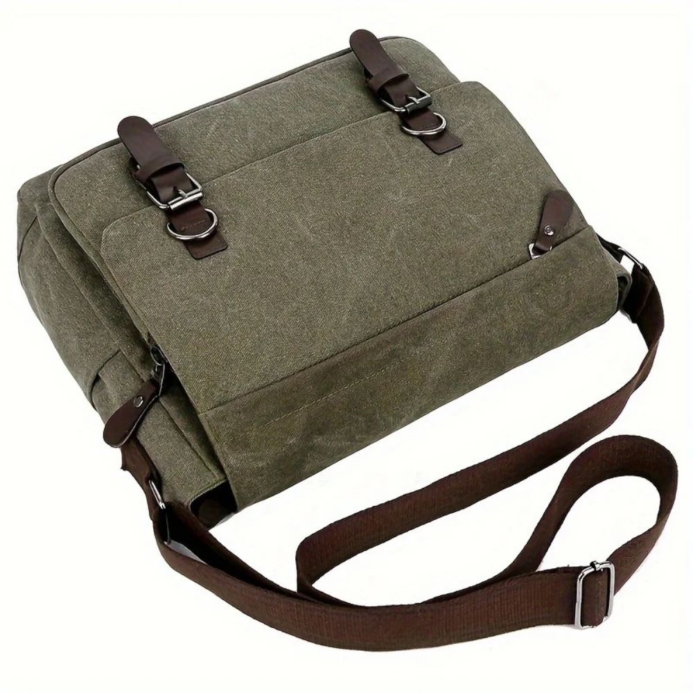 Canvas Messenger Bag with Organized Interior Pockets and Water Resistant Coating