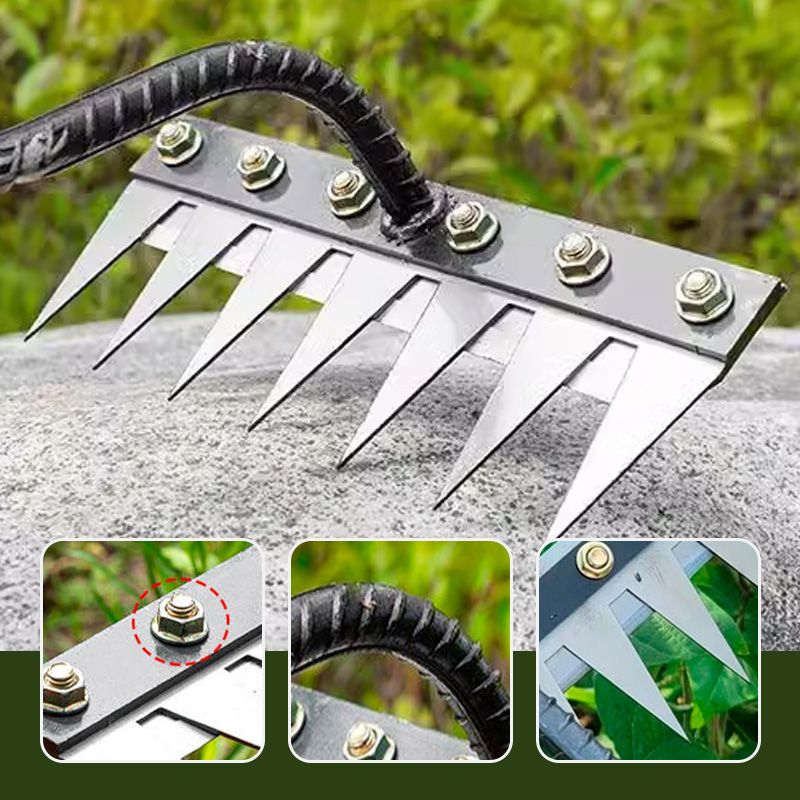 Garden Rake Head with Carbon Steel Tines and Nail Hole Mounting for Wooden Poles