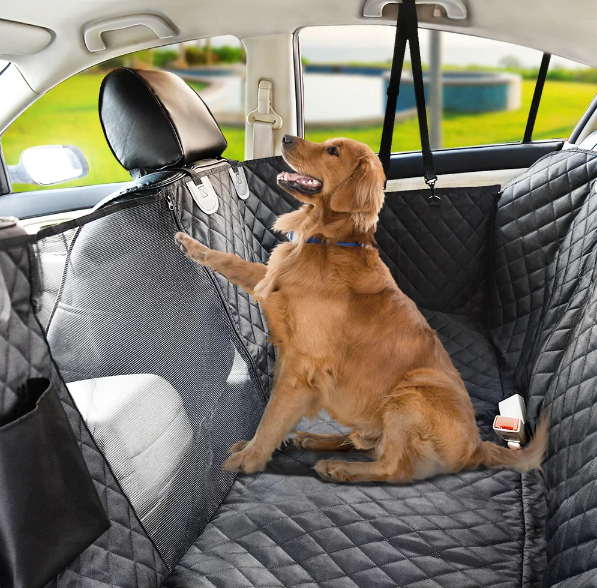 Waterproof Dog Car Seat Cover with Mesh Viewing Window and Zippered Side Panels, Machine Washable