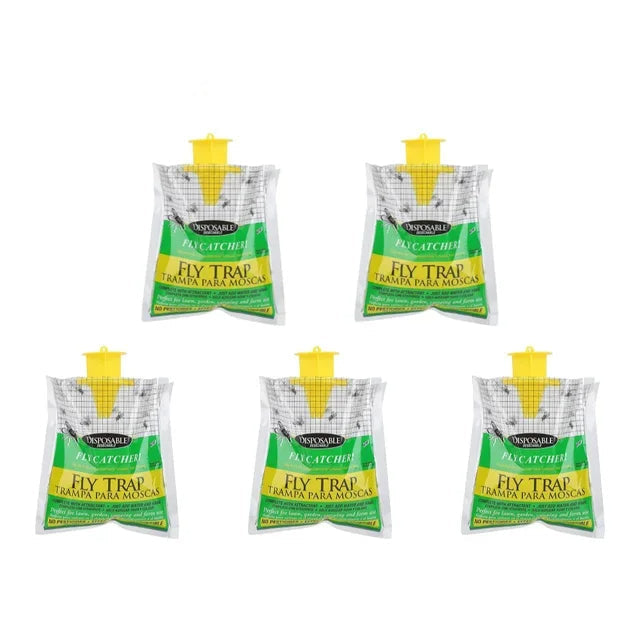 Disposable Fly Trap with Water-Activated Bait and Hanging Loop for Outdoor Use