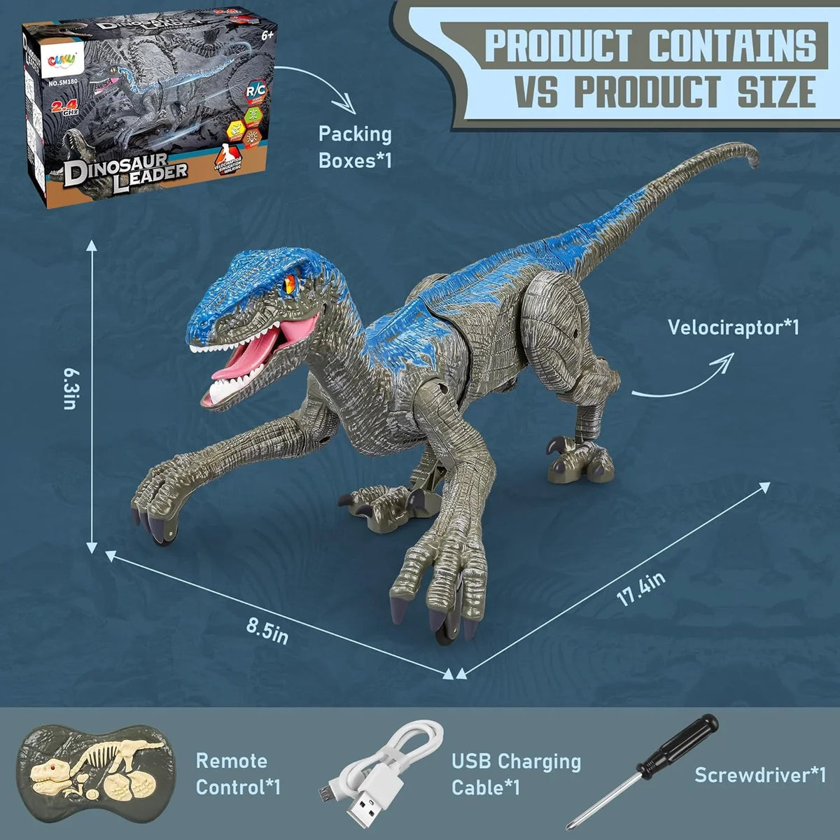 Walking Velociraptor Dinosaur Toy with Remote Control and Sound Effects