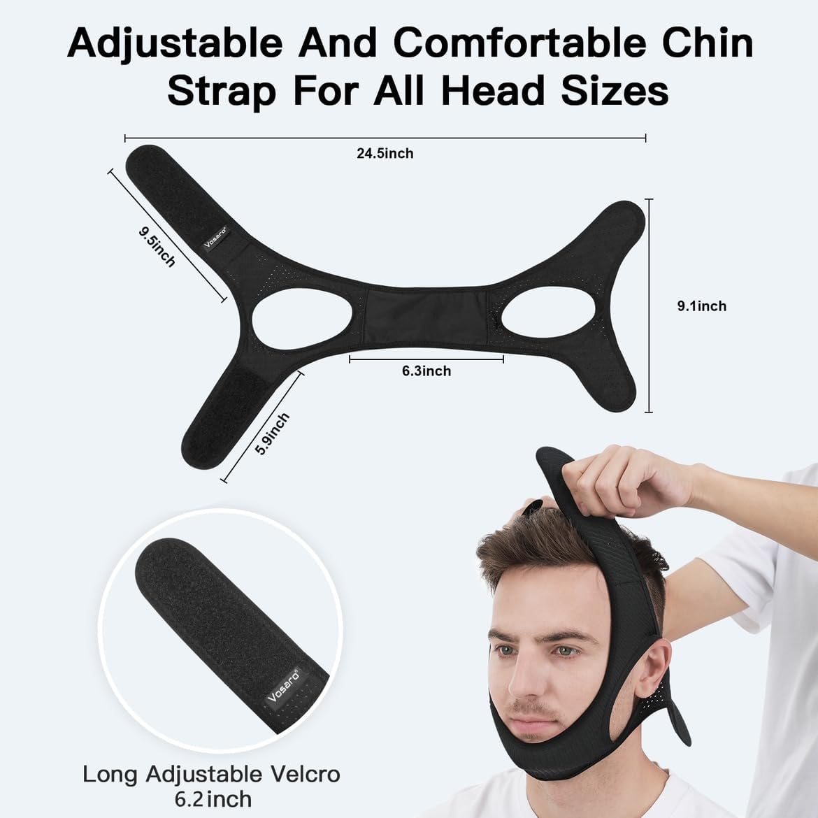 Chin Strap with Double Layer Elastic Fabric and Adjustable Fastener for Snoring