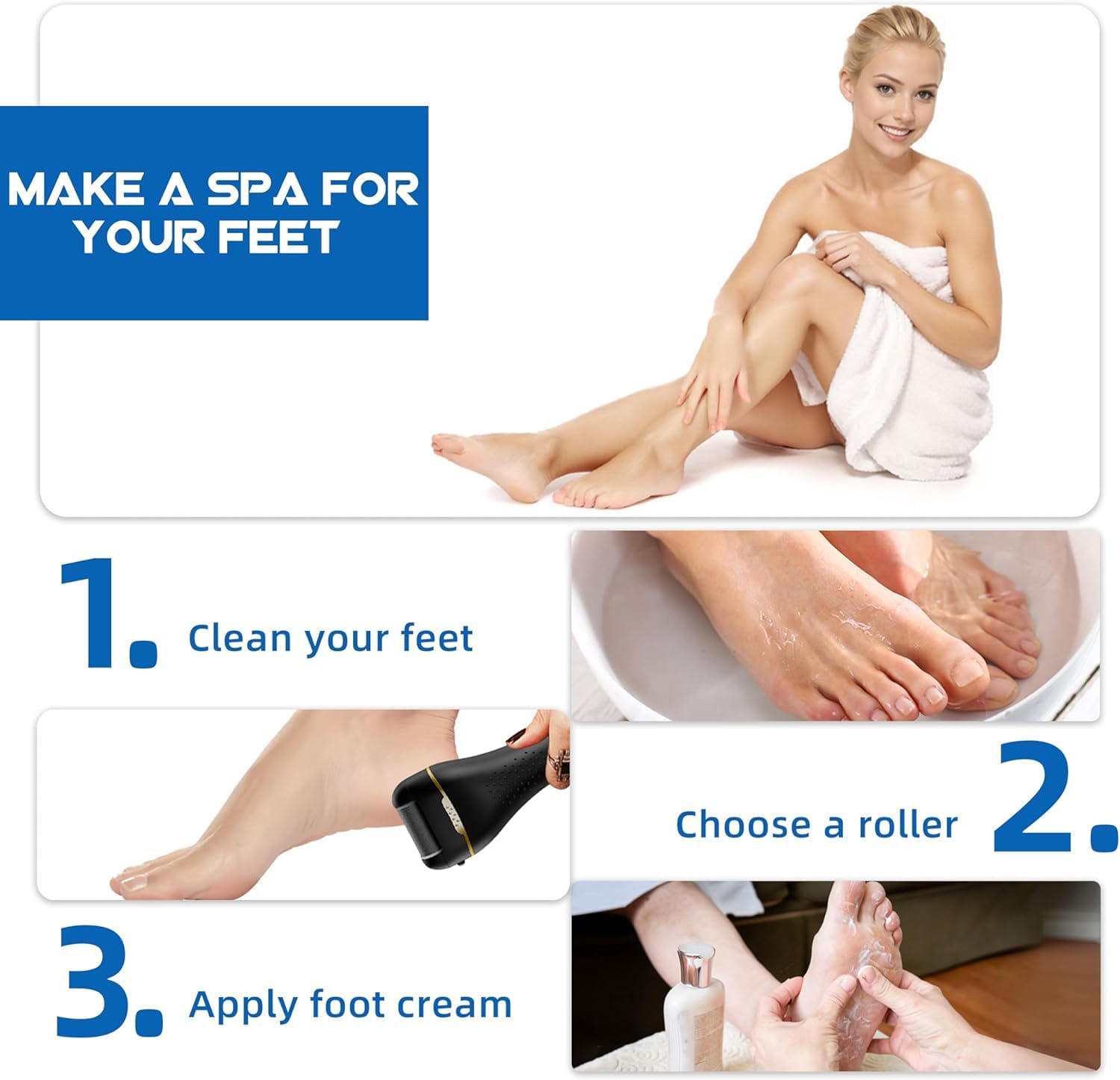 Electric Foot File with Dual Speed Quartz Rollers and LED Light, 16-Piece Pedi Kit