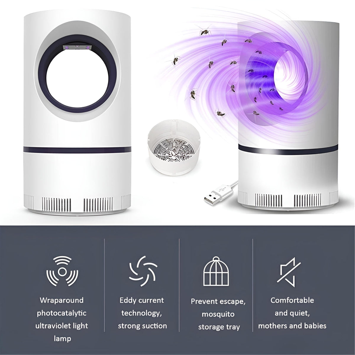 Mosquito and Fly Trap with UV LED Light and Quiet Vortex Fan