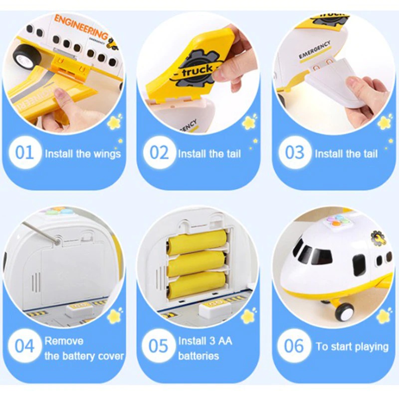 Friction Powered Airplane with Light and Sound Effects, 20-Piece Set for Ages 3-12
