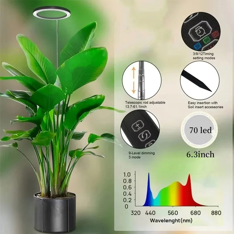 Ring LED Grow Light with Adjustable Height and Timer for Indoor Plants