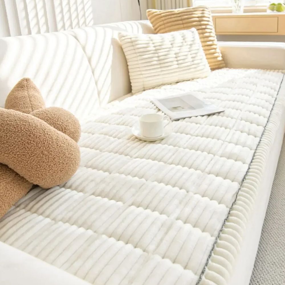 Striped Polyester Sofa Cover with Anti Slip Backing and Machine Washable Care