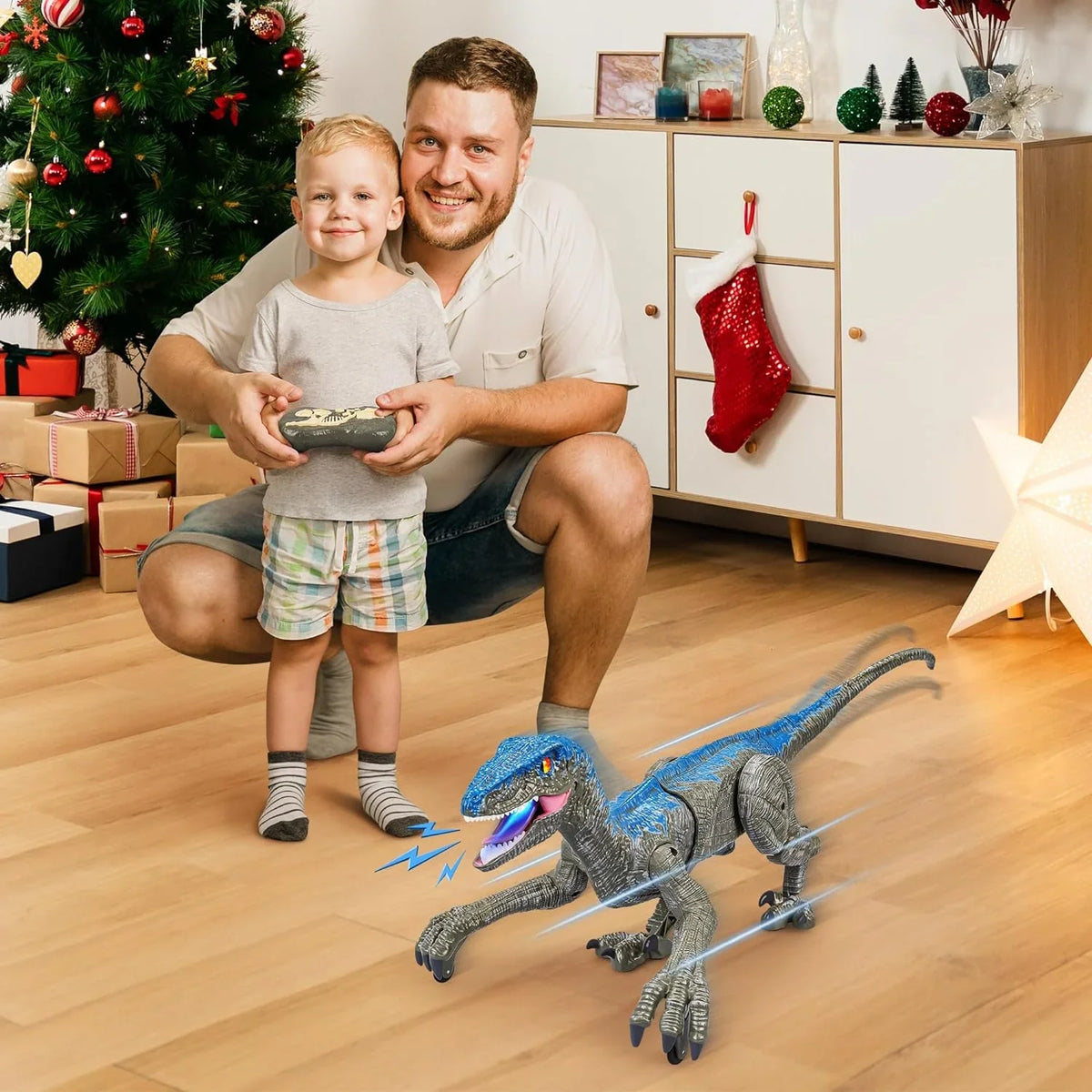 Walking Velociraptor Dinosaur Toy with Remote Control and Sound Effects