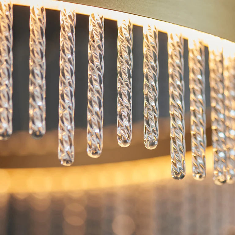 Aurora Luxe Crystal Ring LED Chandelier 35" Gold Finish, Modern Dimmable Pendant Light