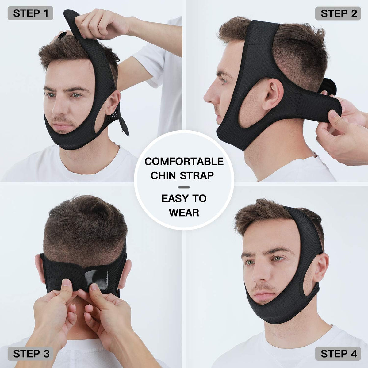 Chin Strap with Double Layer Elastic Fabric and Adjustable Fastener for Snoring