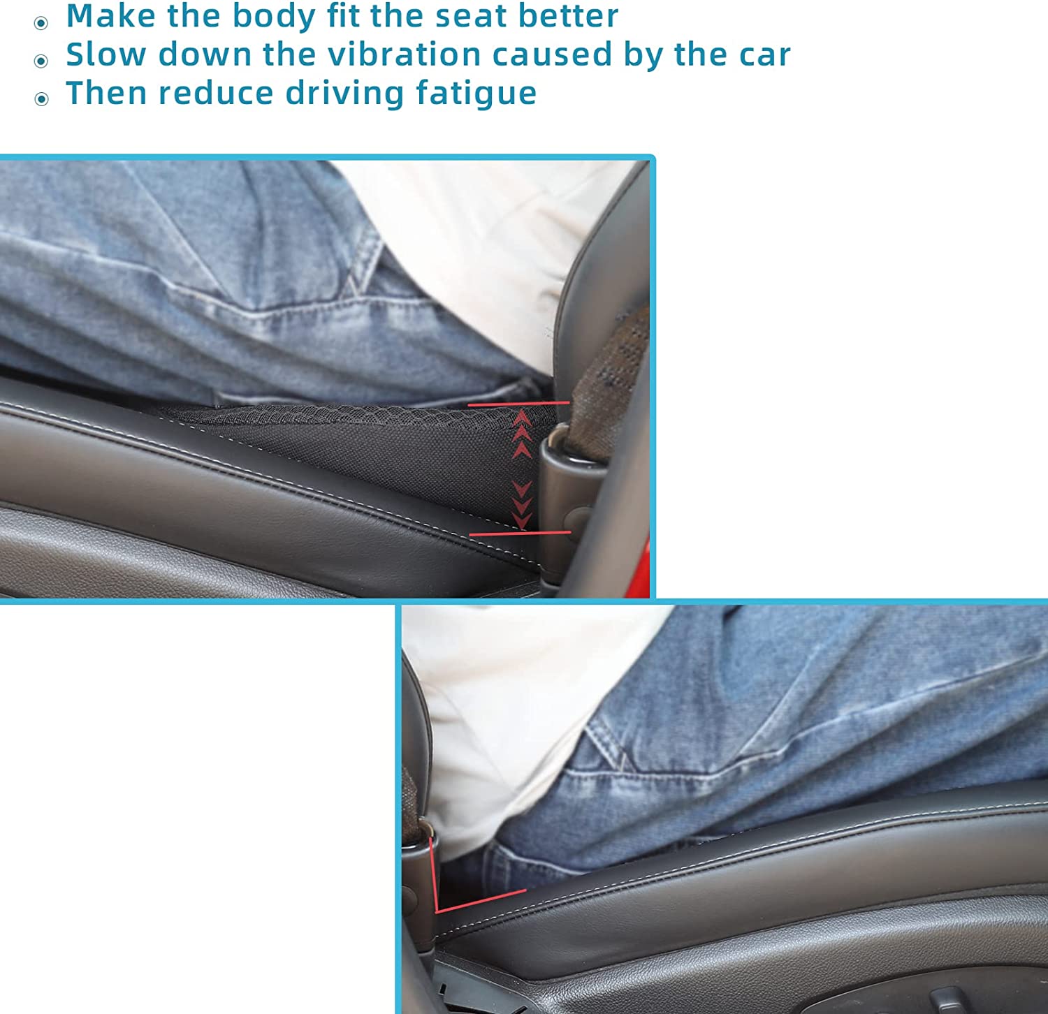Memory Foam Car Seat Cushion with 3.5 Inch Lift and Lumbar Support, Washable Cover