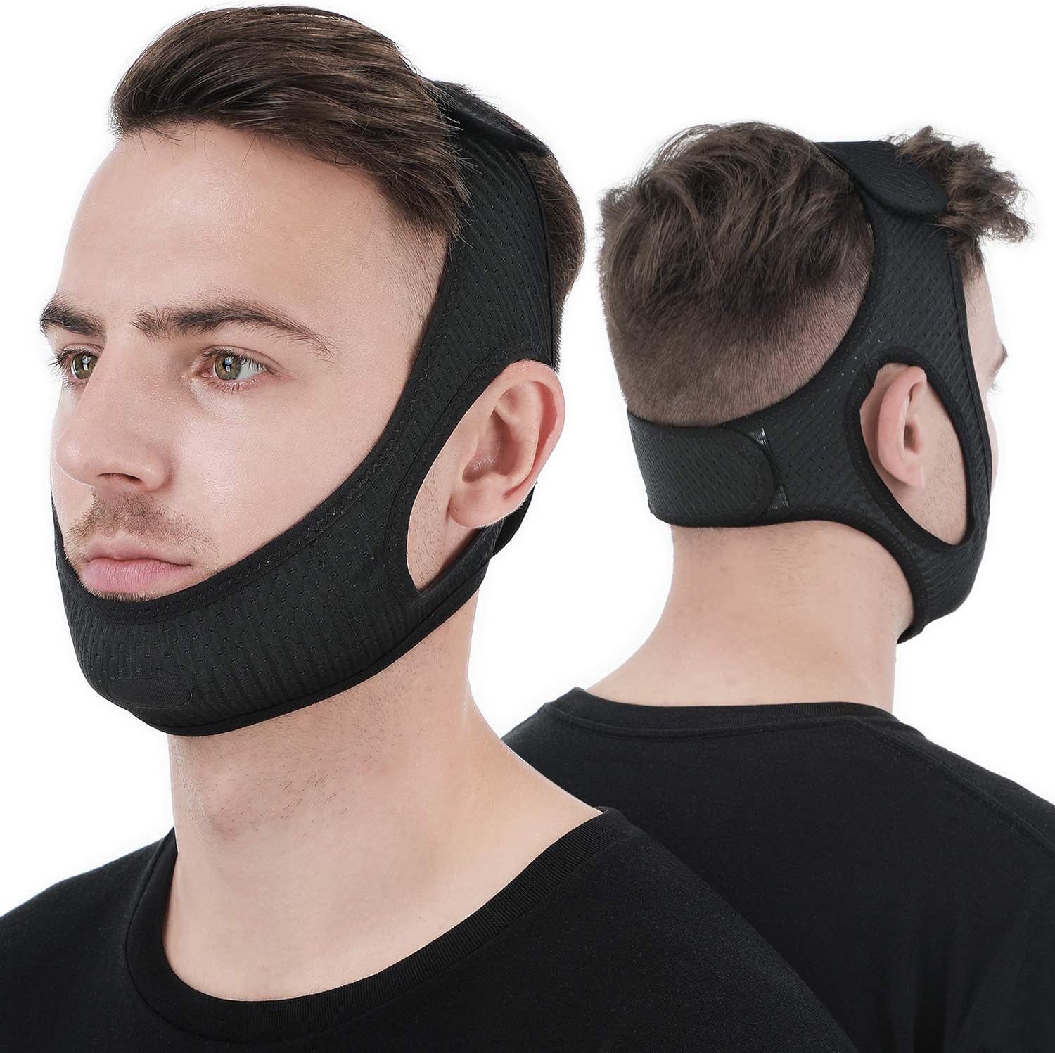 Chin Strap with Double Layer Elastic Fabric and Adjustable Fastener for Snoring