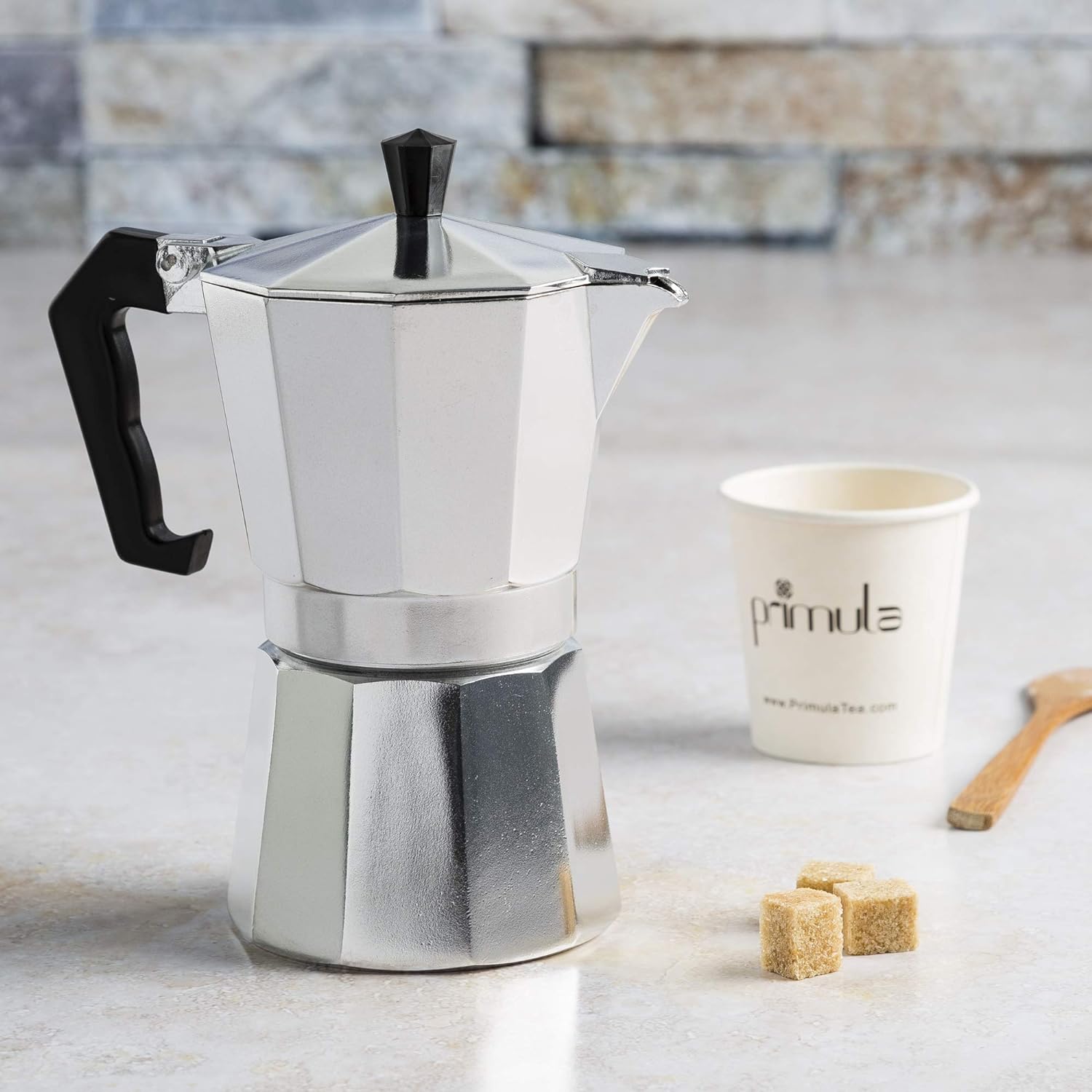 Stovetop Espresso Maker with Milk Frother and Heat Resistant Handle for 6 Cups