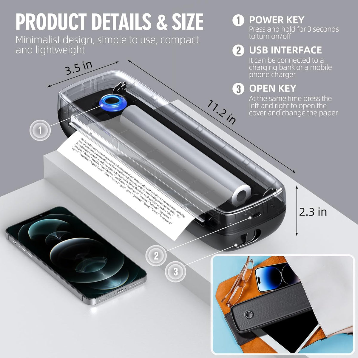 Portable Thermal Printer with Wireless Connection and 4200mAh Battery for Mobile Printing