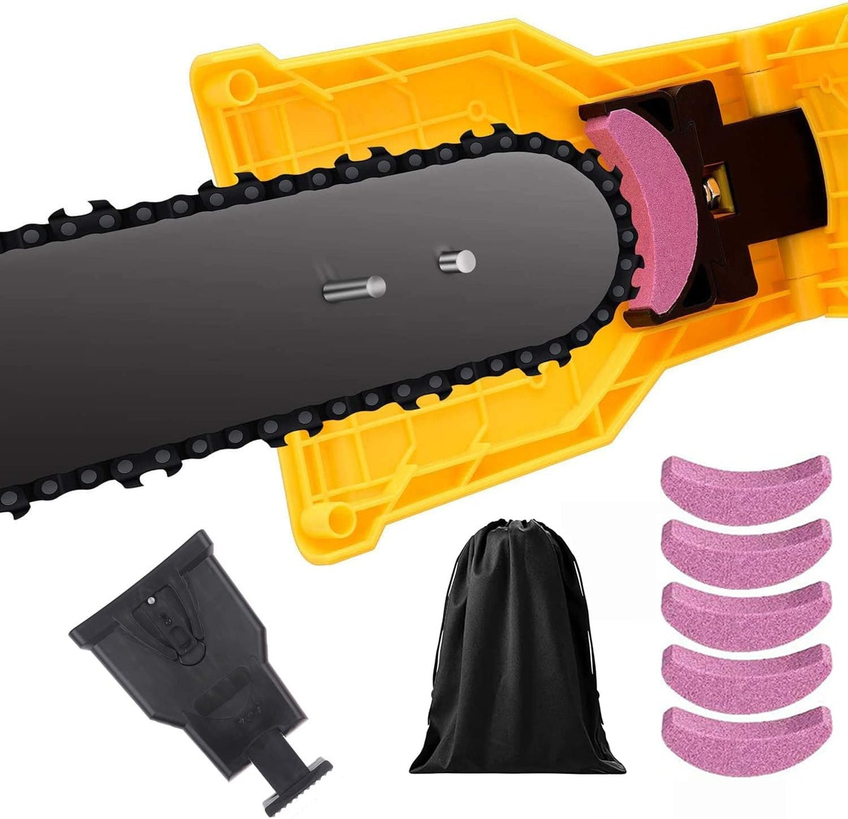 Portable Chainsaw Bar Sharpener with Dual Pin Mount and Grinding Stone