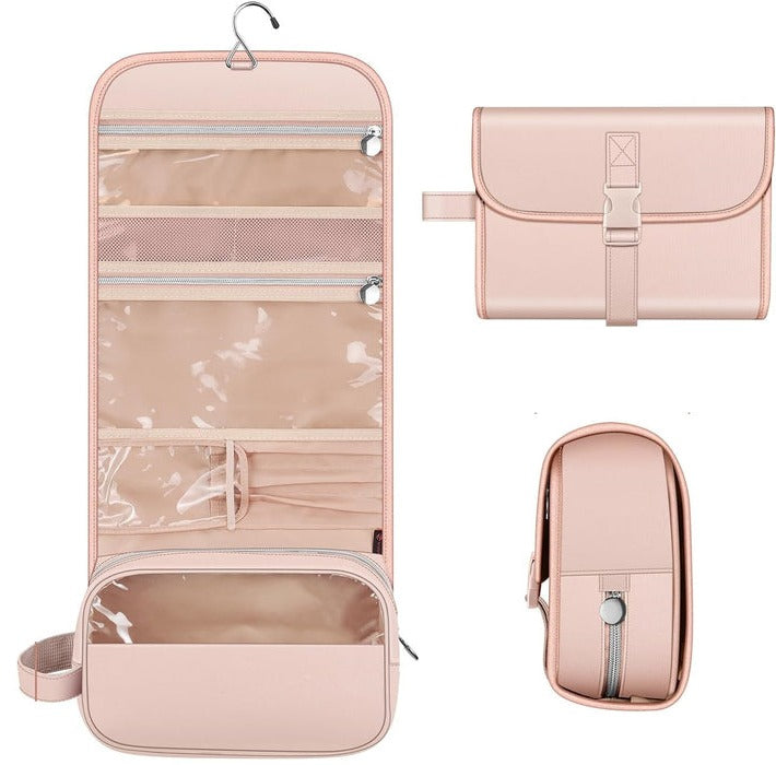 Makeup Organizer Pouch with Clear Viewing Panel and Brush Slots, Water Resistant