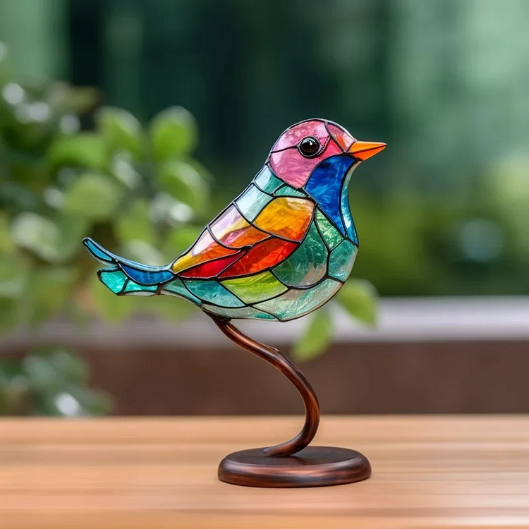Rainbow Acrylic Bird Ornament with Branch Base for Desktop Display