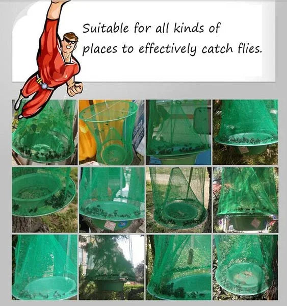 Reusable Fly Trap with Mesh Funnel and Bait Pot for Barns and Patios
